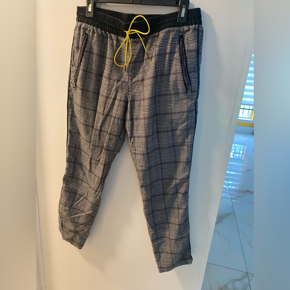 Fashion Nova Gray Plaid Joggers with Yellow Accent